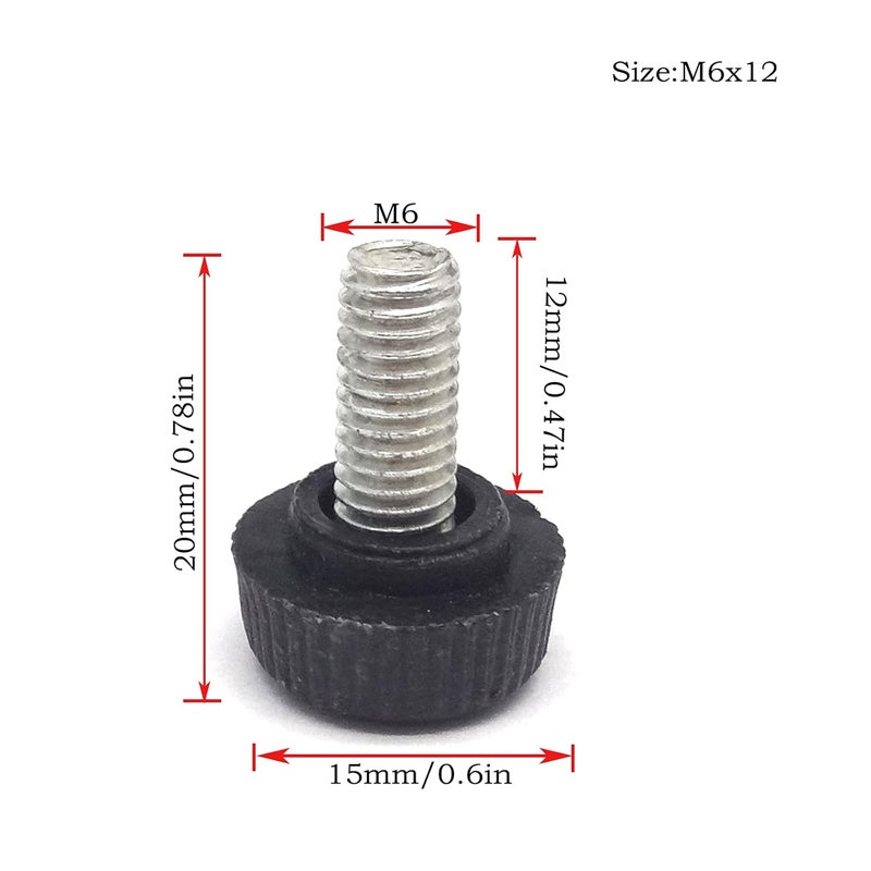 DGZ 10Pcs M6 Black Knurled Clamping Knob,Threaded Metal Knurled Thread Clamping Knob Type Round Head(M6x12) - Image 3